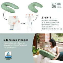 Discount Coussin de maternité B.Love 2 en 1 Wind Vert Coussin De Grossesse
