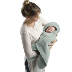 Clearance Couverture Babynomade double polaire vert sauge et blanc (0-6 mois) Couverture Nomade