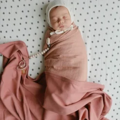Enfant Mushie Couverture bébé côtelée Blush (90 x 90 cm)