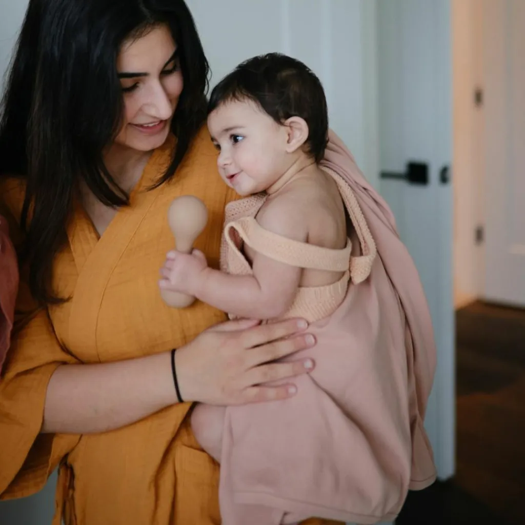 Enfant Mushie Couverture bébé côtelée Blush (90 x 90 cm)