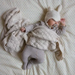 Enfant Cam Cam Copenhagen Couverture bébé en tricot Pointelle Off White
