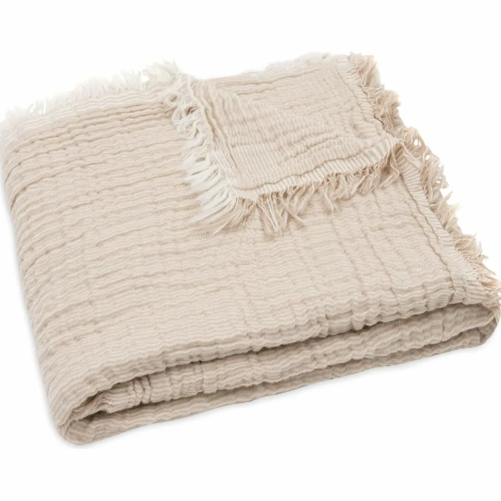 Enfant Jollein Couverture en gaze de coton Fringe Stripe Biscuit (120 x 120 cm)
