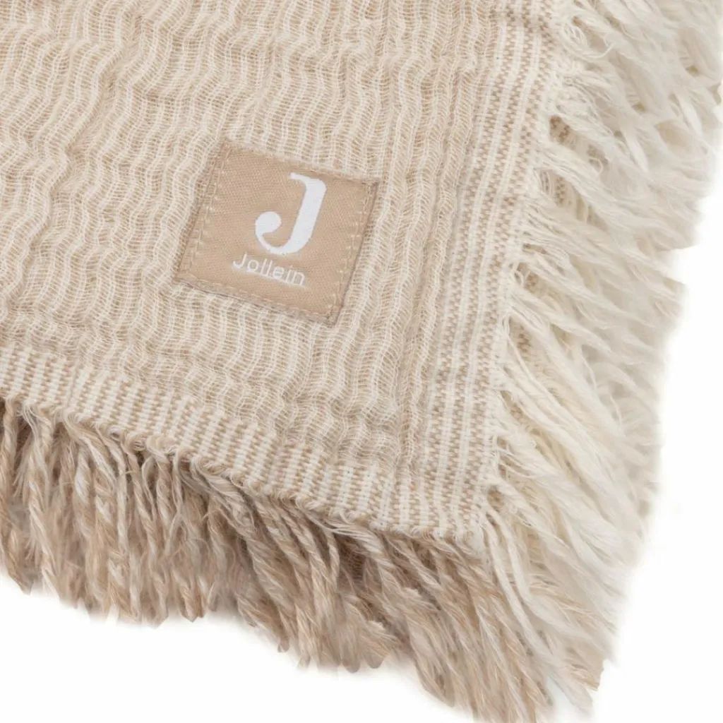 Enfant Jollein Couverture en gaze de coton Fringe Stripe Biscuit (120 x 120 cm)