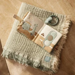 Enfant Jollein Couverture en gaze de coton Fringe Stripe Sea Green (75 x 100 cm)