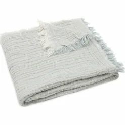 Enfant Jollein Couverture en gaze de coton Fringe Stripe Sea Green (120 x 120 cm)