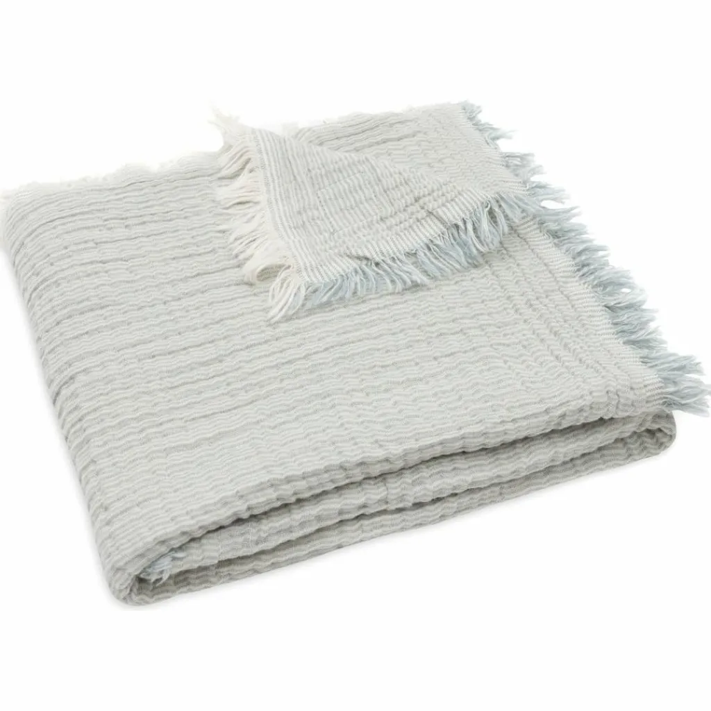 Enfant Jollein Couverture en gaze de coton Fringe Stripe Sea Green (120 x 120 cm)