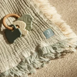 Enfant Jollein Couverture en gaze de coton Fringe Stripe Sea Green (120 x 120 cm)