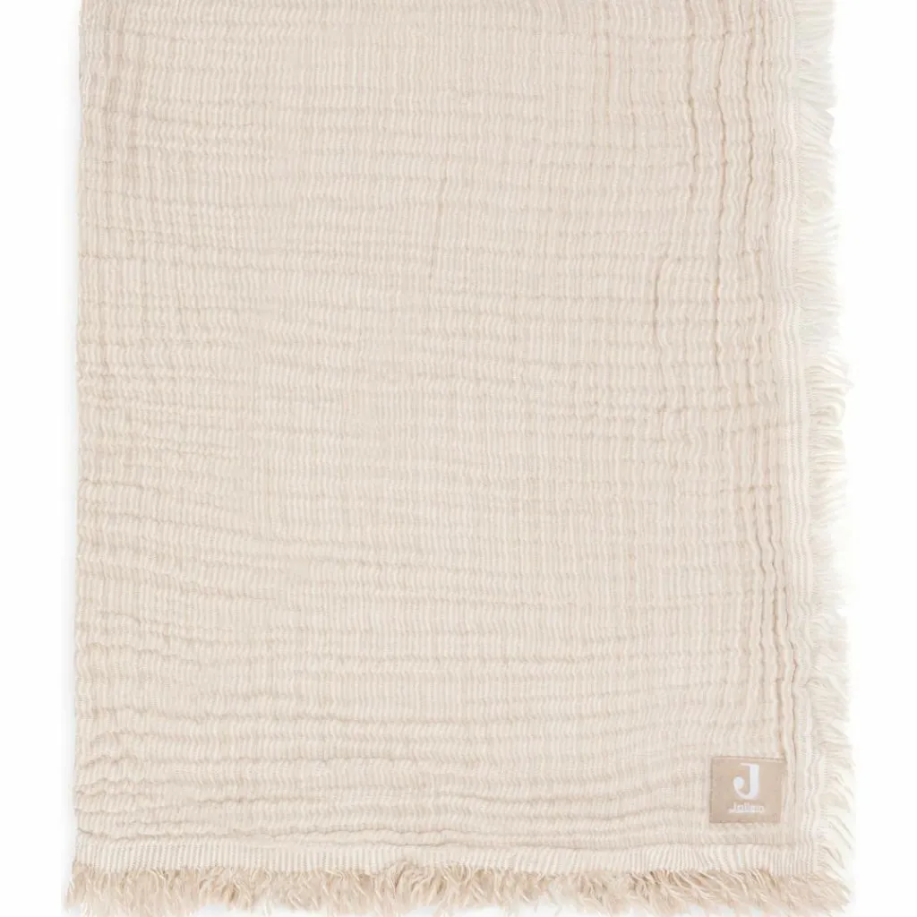Enfant Jollein Couverture en gaze de coton Fringe Stripe Biscuit (75 x 100 cm)