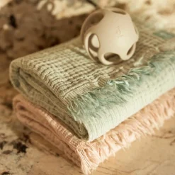 Enfant Jollein Couverture en gaze de coton Fringe Stripe Biscuit (75 x 100 cm)