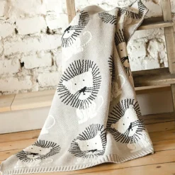 Hot Couverture en tricot et coton bio Lion (80 x 100 cm) Enfant Couverture Bébé Et Enfant