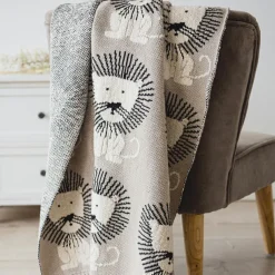 Hot Couverture en tricot et coton bio Lion (80 x 100 cm) Enfant Couverture Bébé Et Enfant