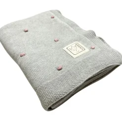 Enfant Kaiser Couverture en tricot et coton bio gris et rose (80 x 100 cm)