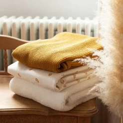 Clearance Couverture en tricot et flanelle Moutarde (75 x 100 cm) Enfant Couverture Bébé Et Enfant