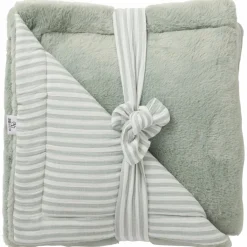 Enfant BB & Co Couverture Luxe fausse fourrure angora et gaze rayé vert de gris (70 x 100 cm)