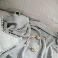 Enfant Mushie Couverture tricotée en coton bio Pointelle Gray melange (100 x 80 cm)