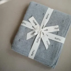 Enfant Mushie Couverture tricotée en coton bio Pointelle Gray melange (100 x 80 cm)