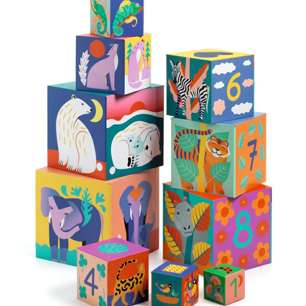 Djeco Cube à empiler Animaux sauvages