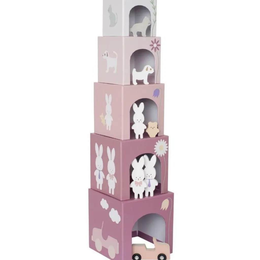 Clearance Cubes empilables en bois lapin (5 cubes) Jouet À Empiler