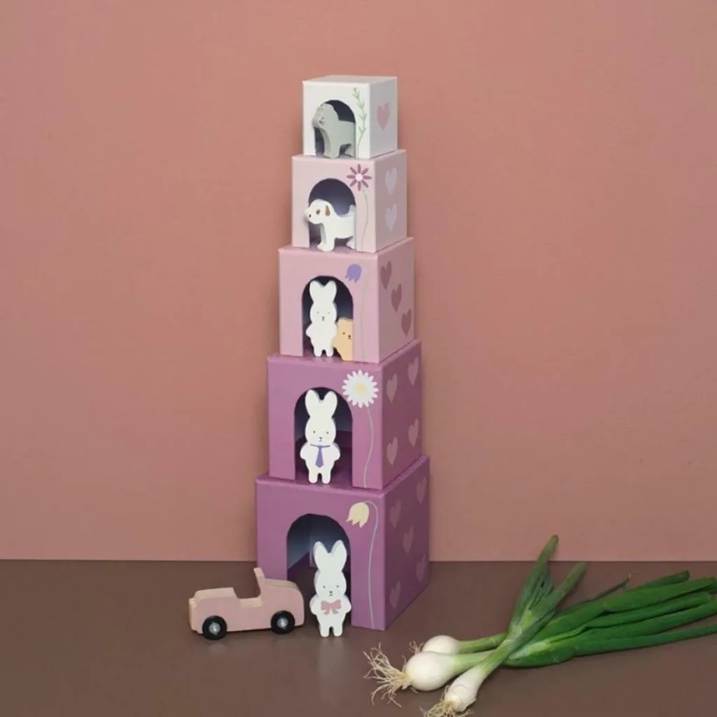 Clearance Cubes empilables en bois lapin (5 cubes) Jouet À Empiler