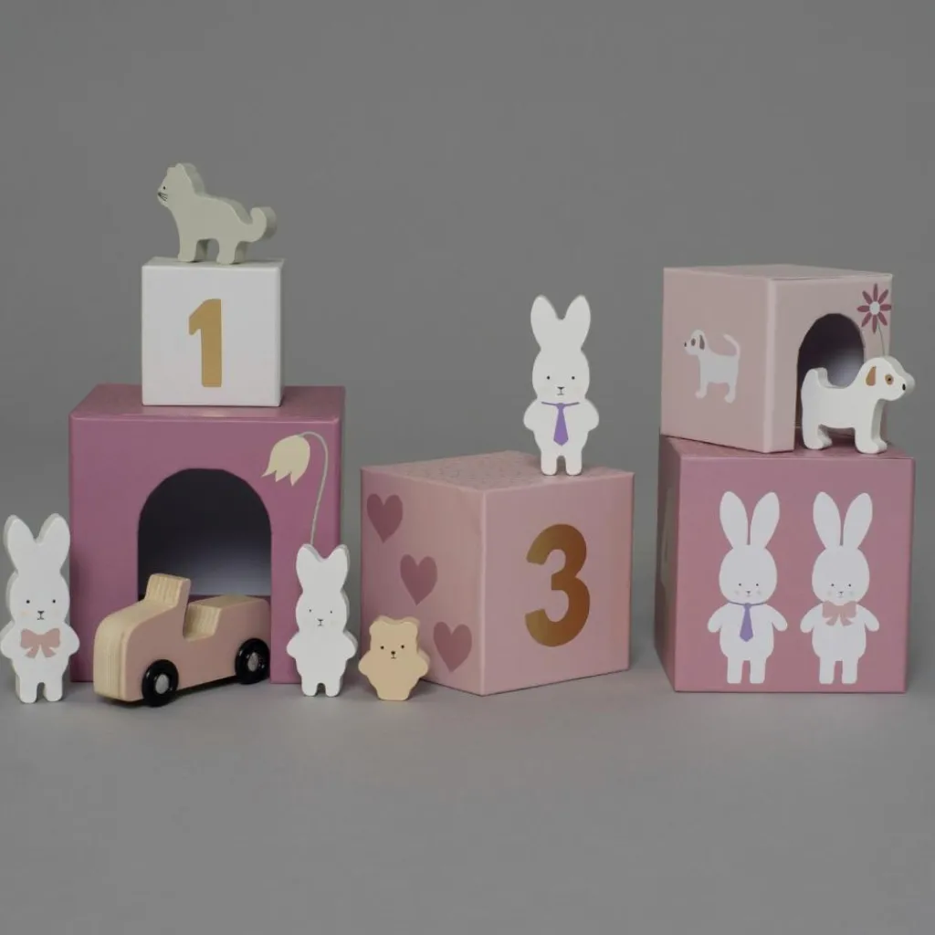 Clearance Cubes empilables en bois lapin (5 cubes) Jouet À Empiler