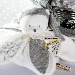 Sale Doudou plat pétales Ours Argent (25 cm) Doudou Plat