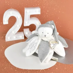 Sale Doudou plat pétales Ours Argent (25 cm) Doudou Plat