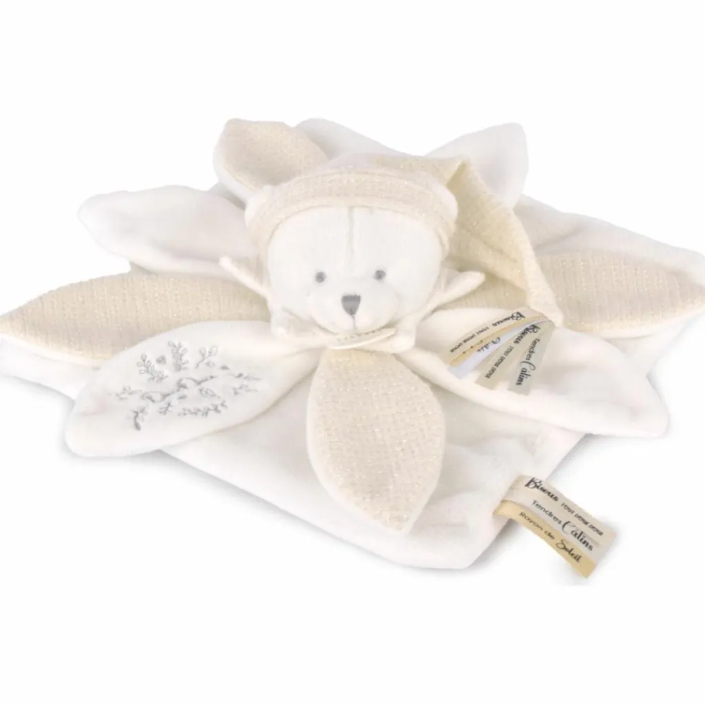 Doudou et Compagnie Doudou plat pétales Ours Blanc (25 cm)