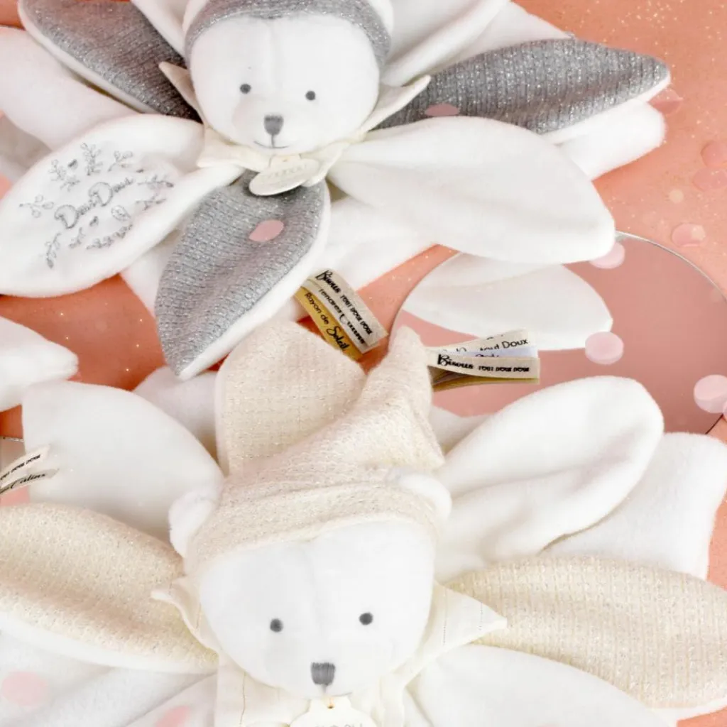 Doudou et Compagnie Doudou plat pétales Ours Blanc (25 cm)