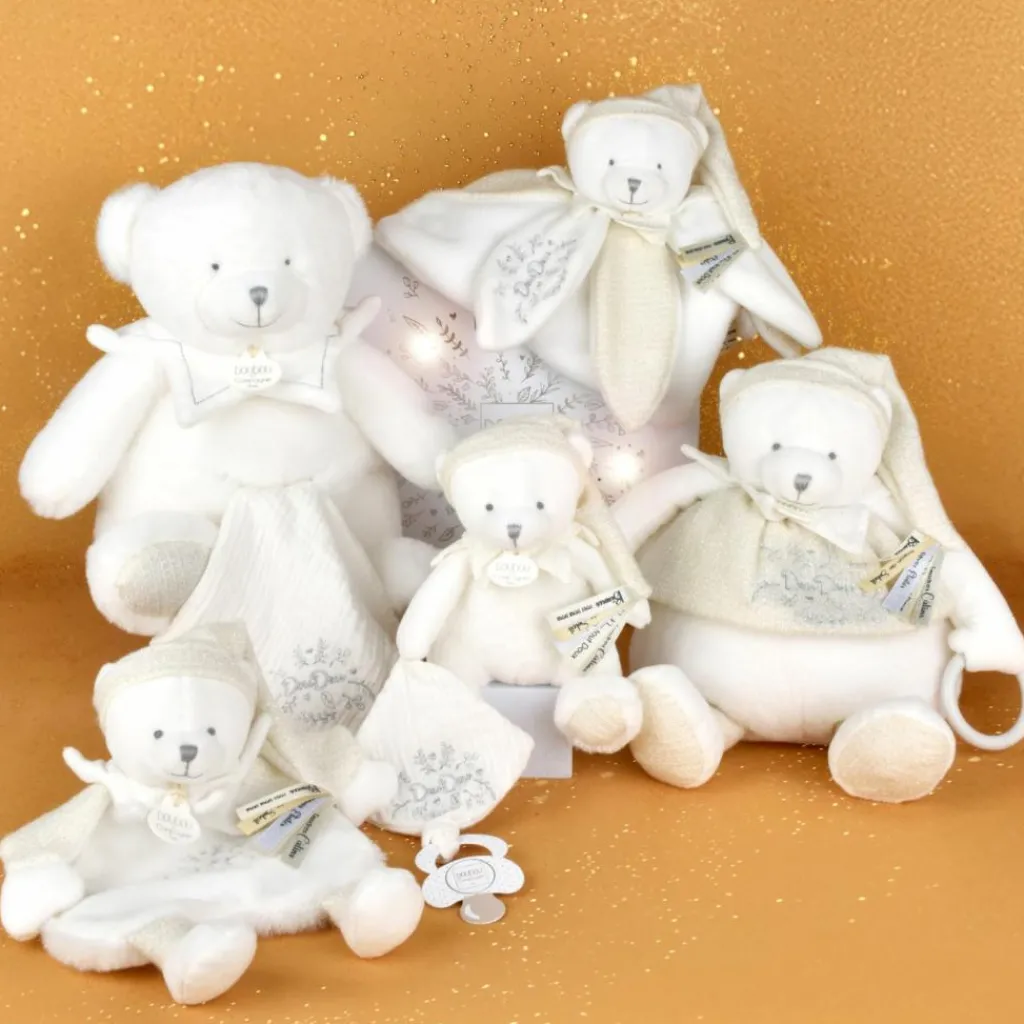 Doudou et Compagnie Doudou plat pétales Ours Blanc (25 cm)