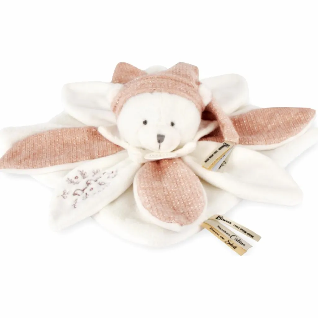 Doudou et Compagnie Doudou plat pétales Ours Rose (25 cm)