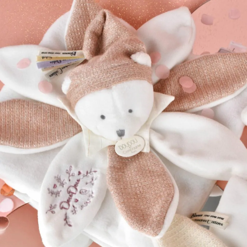 Doudou et Compagnie Doudou plat pétales Ours Rose (25 cm)