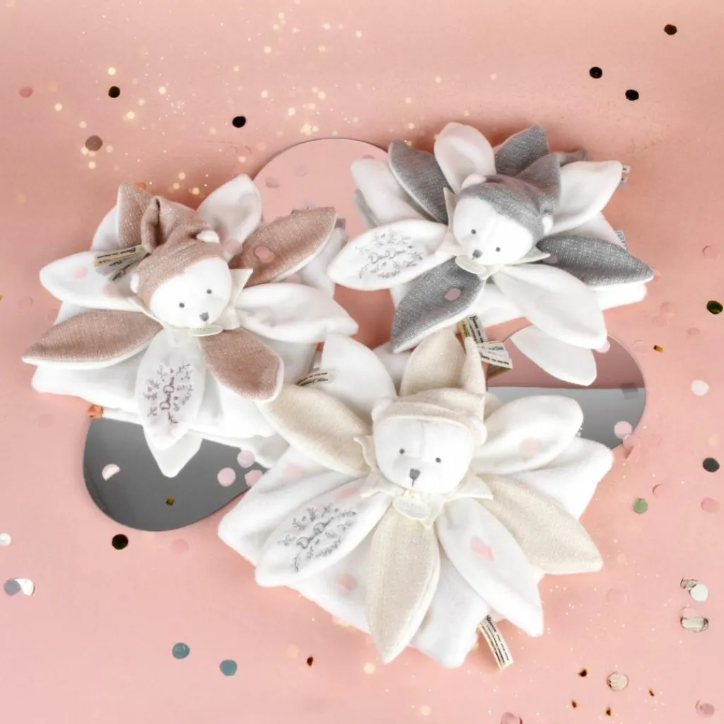 Doudou et Compagnie Doudou plat pétales Ours Rose (25 cm)