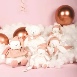 Doudou et Compagnie Doudou plat pétales Ours Rose (25 cm)