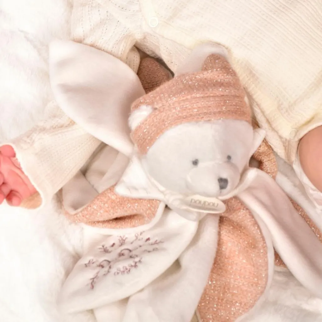 Doudou et Compagnie Doudou plat pétales Ours Rose (25 cm)