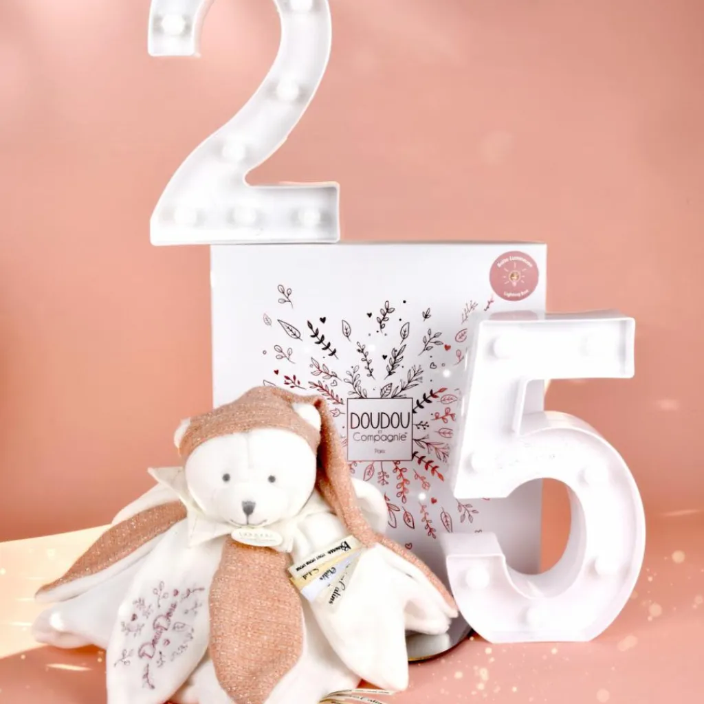 Doudou et Compagnie Doudou plat pétales Ours Rose (25 cm)