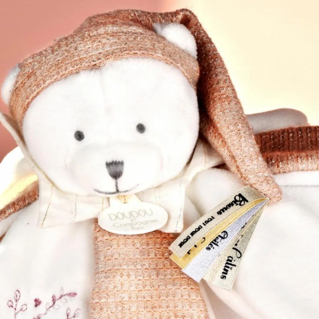 Doudou et Compagnie Doudou plat pétales Ours Rose (25 cm)