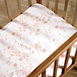 Kadolis Drap housse en coton bio Yukari Peach (60 x 120 cm)
