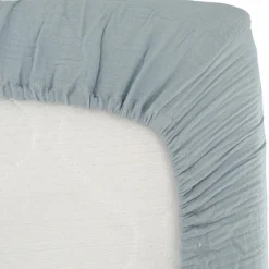 Domiva Drap housse en gaze de coton bleu vintage (60 x 120 cm)