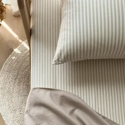 Kadolis Drap housse percale de coton Rayé Lin (60 x 120 cm)