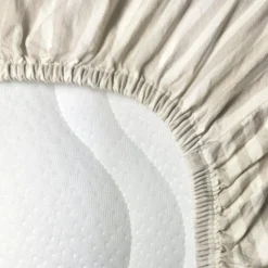 Kadolis Drap housse percale de coton Rayé Lin (60 x 120 cm)