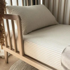 Kadolis Drap housse percale de coton Rayé Lin (60 x 120 cm)