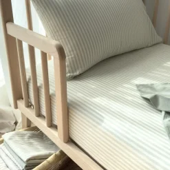 Clearance Drap housse percale de coton Rayé Tilleul (70 x 140 cm) Drap Housse Bébé