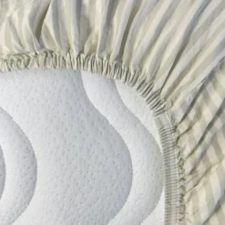 Clearance Drap housse percale de coton Rayé Tilleul (70 x 140 cm) Drap Housse Bébé