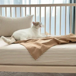 Kadolis Drap housse percale de coton Rayé Ambre (60 x 120 cm)