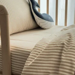 Kadolis Drap housse percale de coton Rayé Ambre (60 x 120 cm)