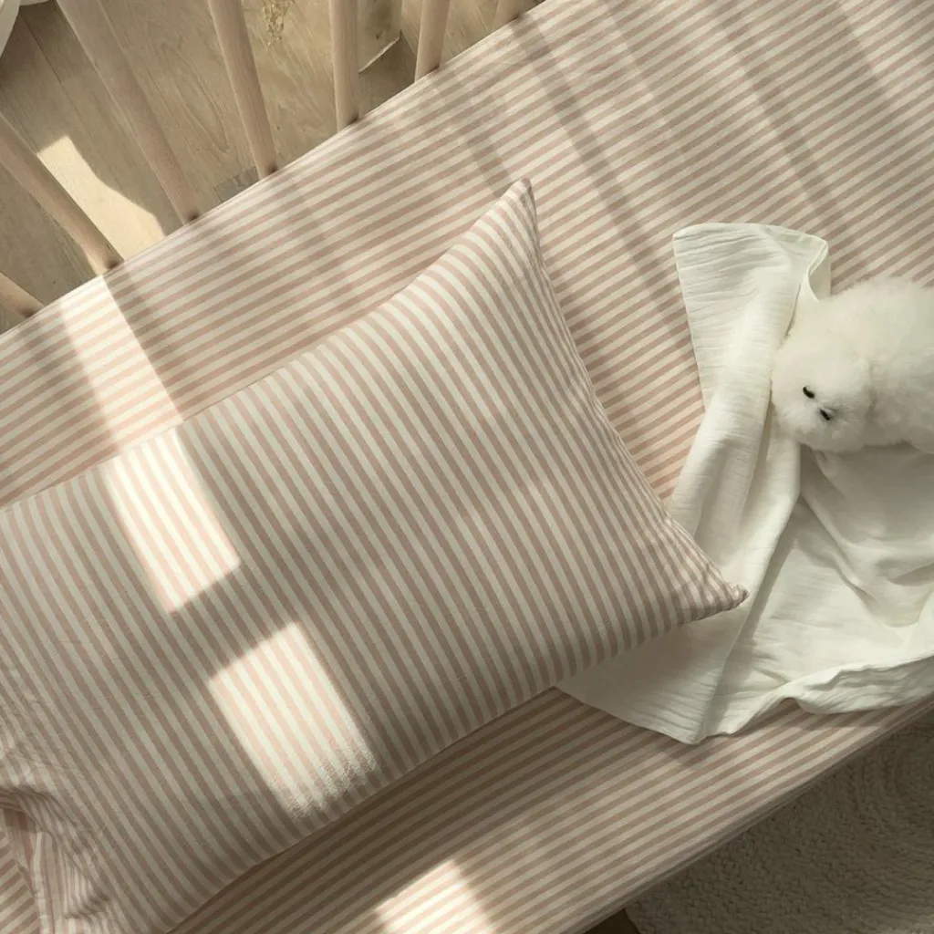 Sale Drap housse percale de coton Rayé Peach (60 x 120 cm) Drap Housse Bébé