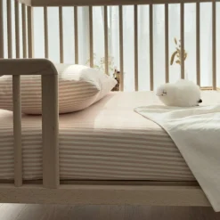 Sale Drap housse percale de coton Rayé Peach (60 x 120 cm) Drap Housse Bébé