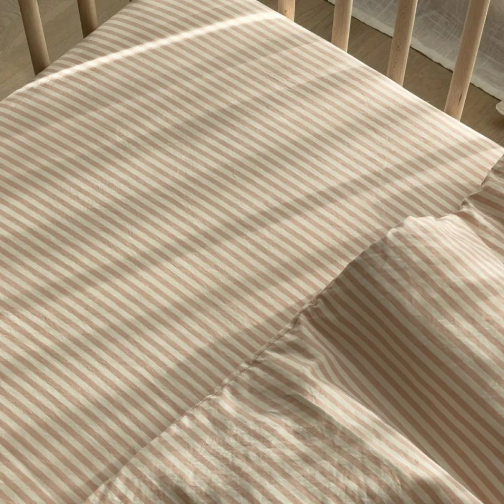 Sale Drap housse percale de coton Rayé Peach (60 x 120 cm) Drap Housse Bébé