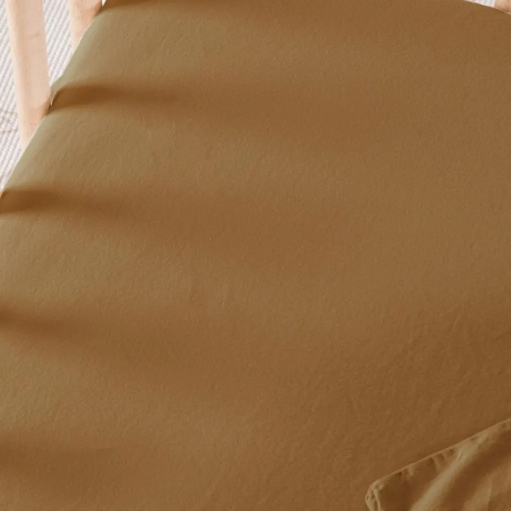 Kadolis Drap housse satin de coton bio Ambre (60 x 120 cm)