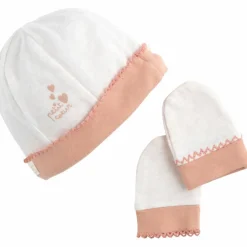 Sauthon Ensemble bonnet et moufles de naissance Petit Cœur